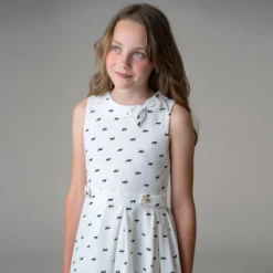 Hope & Henry Girls' Pleated Dress With Collar And Bow, Infant