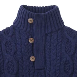 Hope & Henry Boys' Mock Neck Cable Sweater With Buttons, Kids