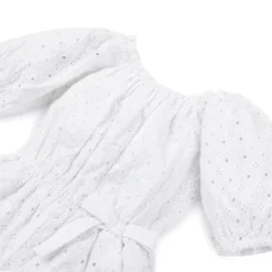 Hope & Henry Girls' Organic Cotton Puff Sleeve Eyelet Romper, Toddler