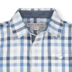Hope & Henry Boys' Seersucker Short Sleeve Button Down Shirt, Kids