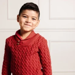 Hope & Henry Boys' Long Sleeve Shawl Collar Herringbone Cable Sweater With Elbow Patches, Kids -Hope & Henry Sales GUEST 74114f06 e716 4027 b277 2be6c9a6b22c
