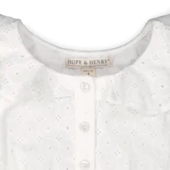 Hope & Henry Girls' Organic Cotton Ruffle Collar Button Front Romper, Toddler