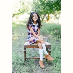 Hope & Henry Girls' Short Sleeve Peter Pan Collar Pleated Schoolgirl Dress, Infant