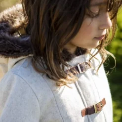 Hope & Henry Girls' Lightweight Hooded Wool Jacket With Trim, Kids