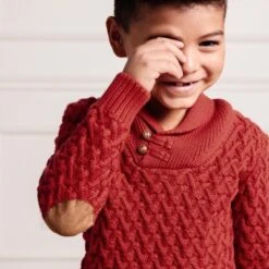 Hope & Henry Boys' Long Sleeve Shawl Collar Herringbone Cable Sweater With Elbow Patches, Kids -Hope & Henry Sales GUEST ebbce5dd d9bc 4c8b 8cdf f9c25ce9e1a8